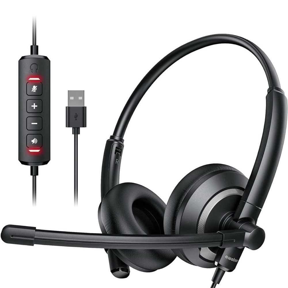 Wired USB Headset with Noise Cancelling Microphone for PC Laptop